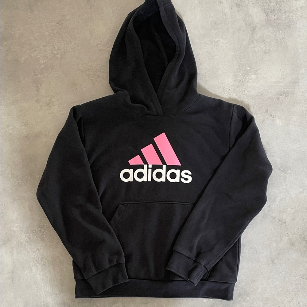 Adidas Black Hoodie with Vibrant Pink Logo